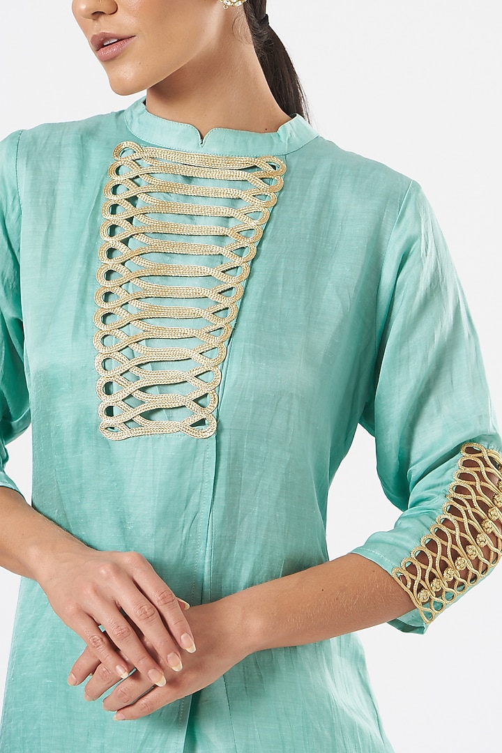 Ice Blue Embroidered Asymmetrical Tunic Set by Poshak apparels at Pernia's Pop Up Shop