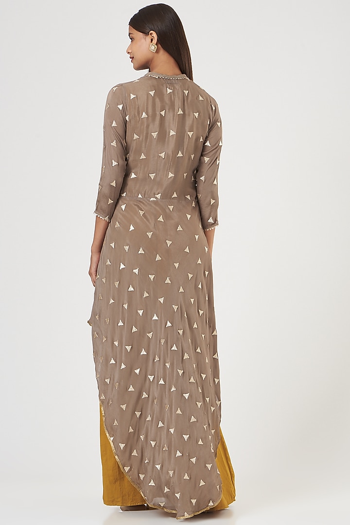 Mustard Crepe Chinon Gown With Jacket by POSHAAK at Pernia's Pop Up Shop