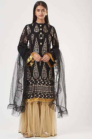Beige Georgette Gharara Set by POSHAAK