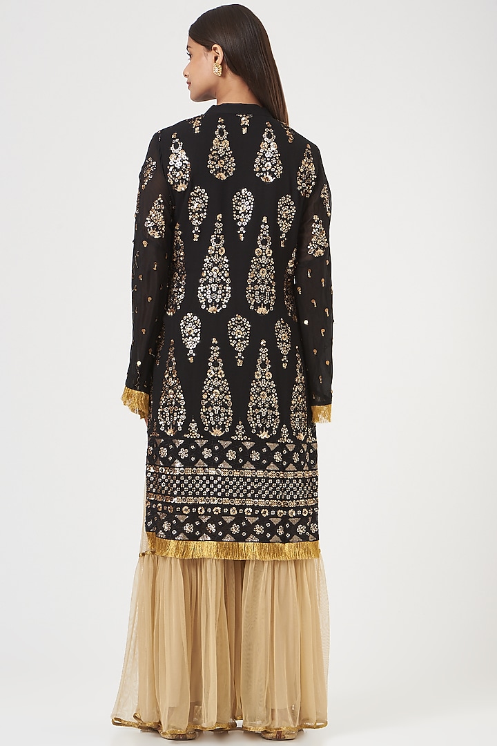 Beige Georgette Gharara Set by POSHAAK at Pernia's Pop Up Shop