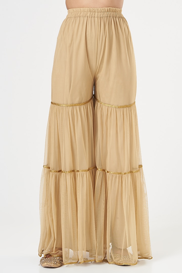 Beige Georgette Gharara Set by POSHAAK at Pernia's Pop Up Shop