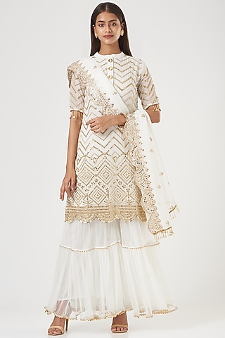 White Net Gharara Set by POSHAAK