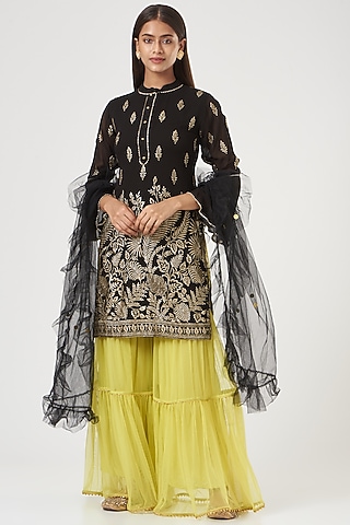 Yellow Georgette Gharara Set by POSHAAK