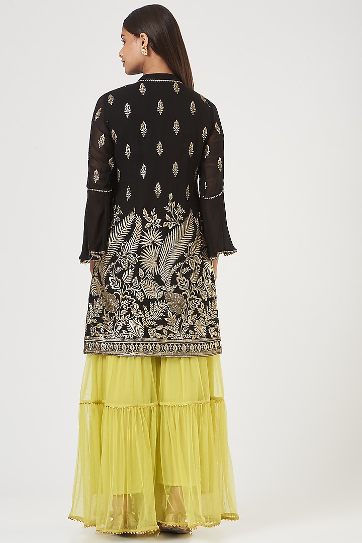 Yellow Georgette Gharara Set by POSHAAK at Pernia's Pop Up Shop
