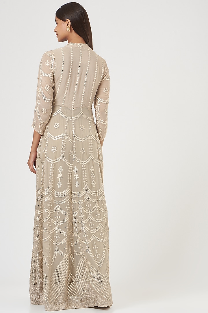 Beige Embellished Party Wear Sharara Set by POSHAAK at Pernia's Pop Up Shop