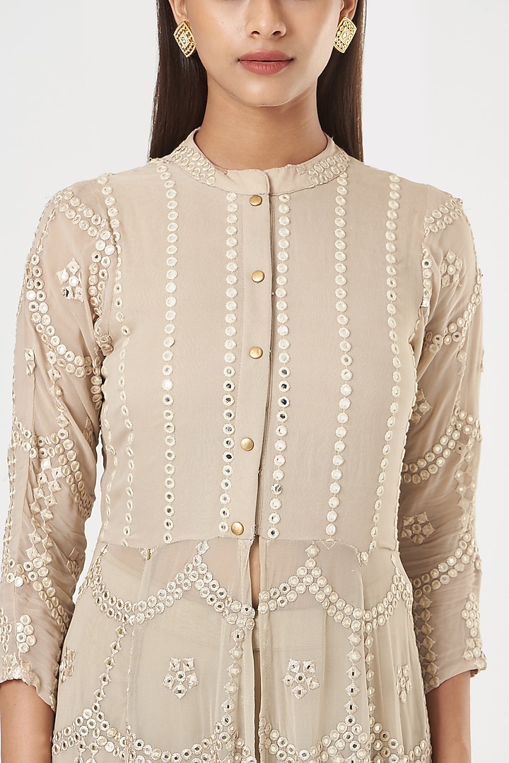 Beige Embellished Party Wear Sharara Set by POSHAAK at Pernia's Pop Up Shop