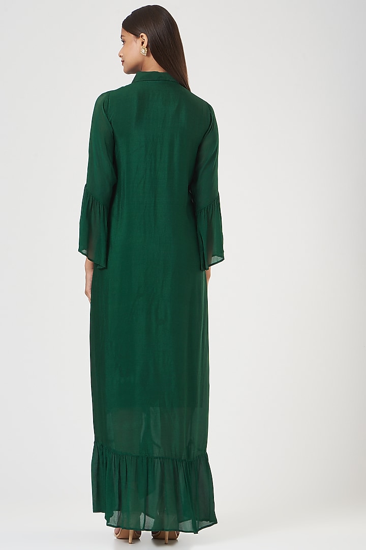 Bottle Green Crepe Chinon Summer Dress by POSHAAK at Pernia's Pop Up Shop