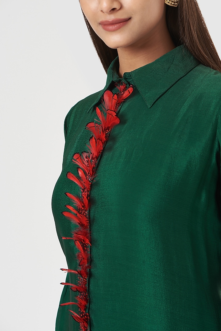Bottle Green Crepe Chinon Summer Dress by POSHAAK at Pernia's Pop Up Shop