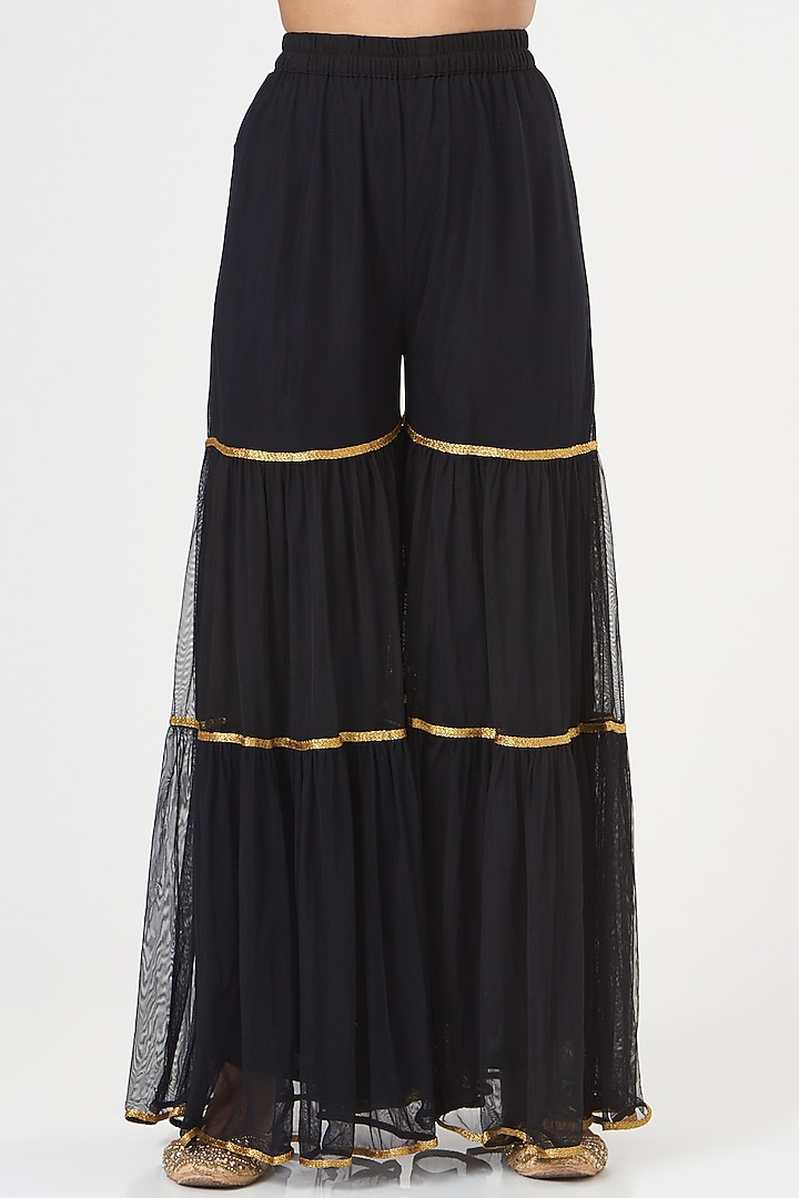 Black Embroidered Gharara Set by POSHAAK at Pernia's Pop Up Shop