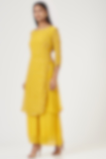 Yellow Embroidered Tunic Set by POSHAAK