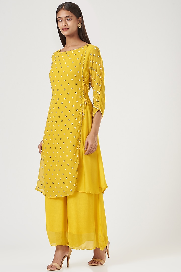 Yellow Embroidered Tunic Set by POSHAAK