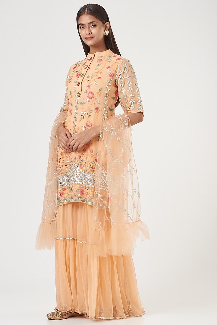 Peach Georgette Gharara Set by POSHAAK