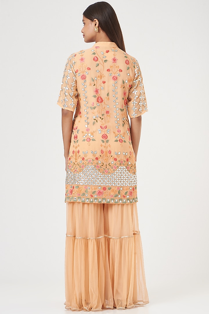 Peach Georgette Gharara Set by POSHAAK at Pernia's Pop Up Shop