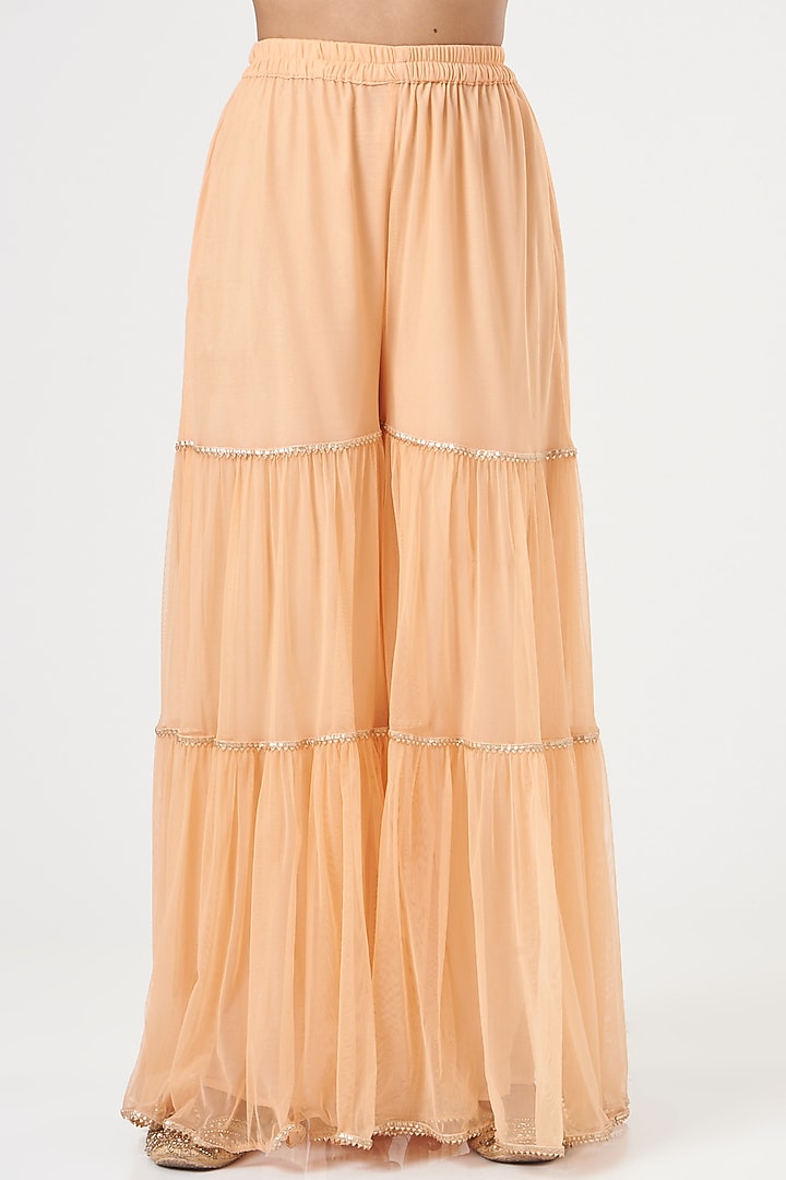 Peach Georgette Gharara Set by POSHAAK at Pernia's Pop Up Shop