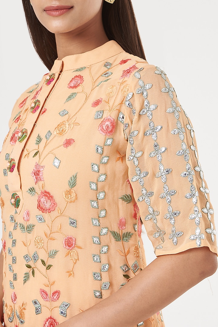 Peach Georgette Gharara Set by POSHAAK at Pernia's Pop Up Shop