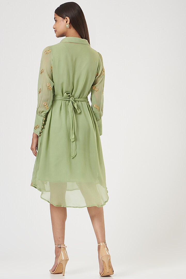 Mint Green Embroidered Summer Dress by POSHAAK at Pernia's Pop Up Shop