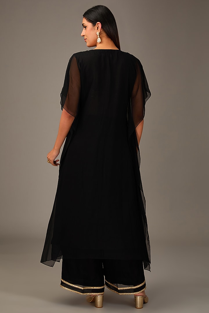 Black Georgette Zari Embroidered Kaftan Set by POULI at Pernia's Pop Up Shop