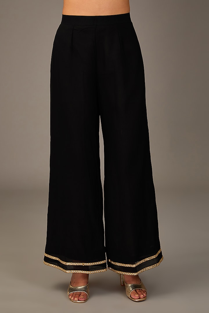 Black Georgette Zari Embroidered Kaftan Set by POULI at Pernia's Pop Up Shop
