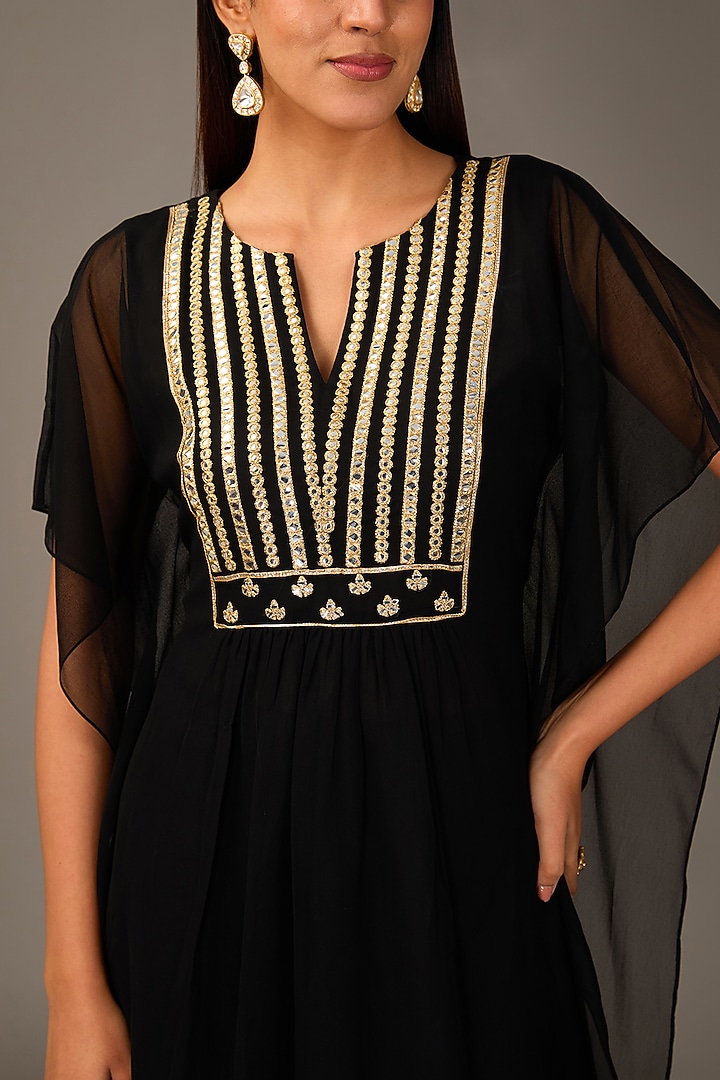 Black Georgette Zari Embroidered Kaftan Set by POULI at Pernia's Pop Up Shop