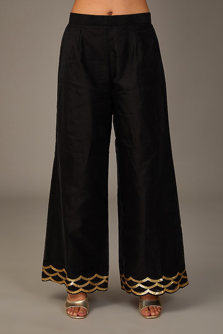 Black Chanderi Sequins Embroidered Kurta Set by POULI at Pernia's Pop Up Shop