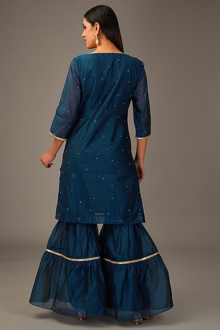 Blue Chanderi Gharara Set by POULI at Pernia's Pop Up Shop