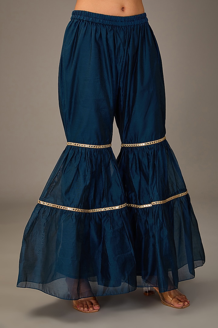 Blue Chanderi Gharara Set by POULI at Pernia's Pop Up Shop