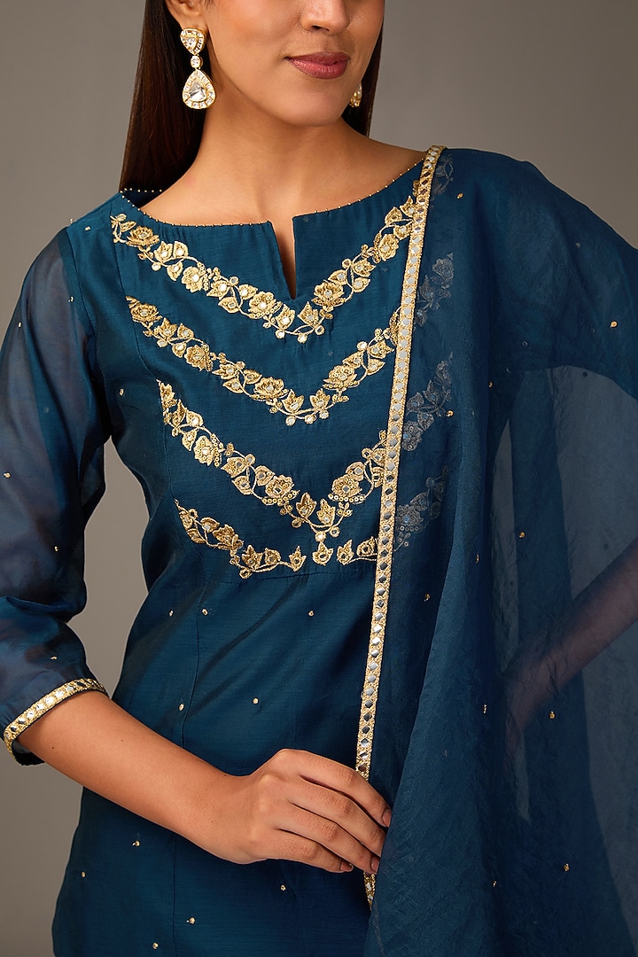 Blue Chanderi Gharara Set by POULI at Pernia's Pop Up Shop