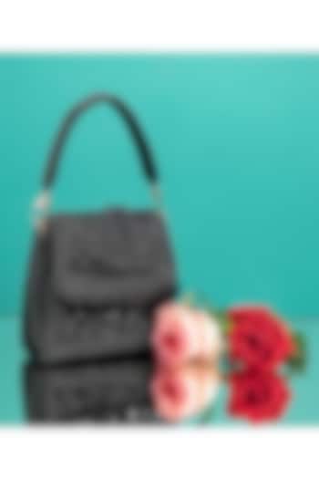 Black Velvet Embellished Mini Hand Bag by POUT AT NINE