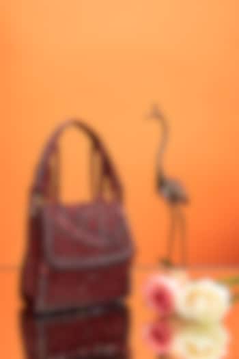 Maroon Velvet Embellished Mini Hand Bag by POUT AT NINE