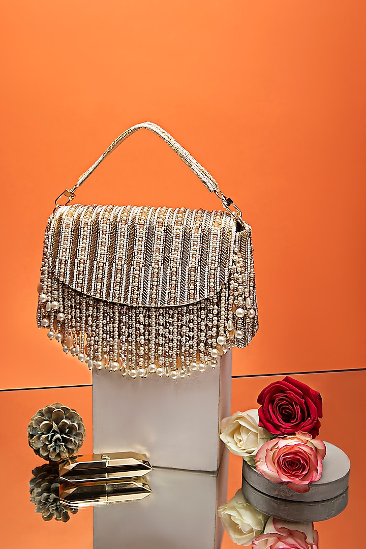 Rose Gold Faux Leather Pearl & Crystal Embellished Handbag by POUT AT NINE