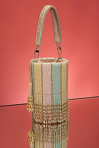 Multi-Colored Faux Leather Bead Embellished Round Mini Potli Bag by POUT AT NINE