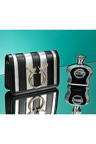 Black Faux Leather Hand Bag by POUT AT NINE