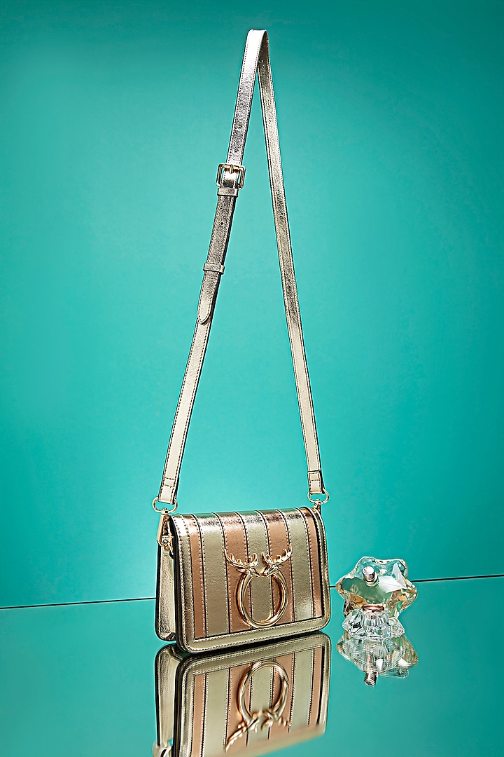 Gold Faux Leather Hand Bag by POUT AT NINE at Pernia's Pop Up Shop