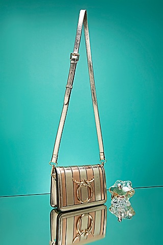 Gold Faux Leather Hand Bag by POUT AT NINE