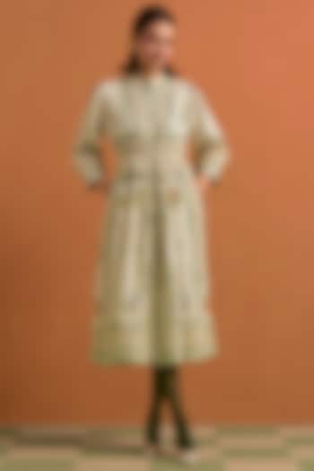 Ivory Hemp Hand Embroidered Midi Vacation Dress by POZRUH at Pernia's Pop Up Shop