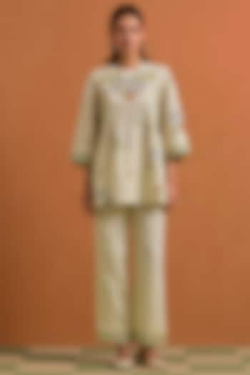 Ivory Tencel Hemp Hand Embroidered Co-Ord Set by POZRUH at Pernia's Pop Up Shop