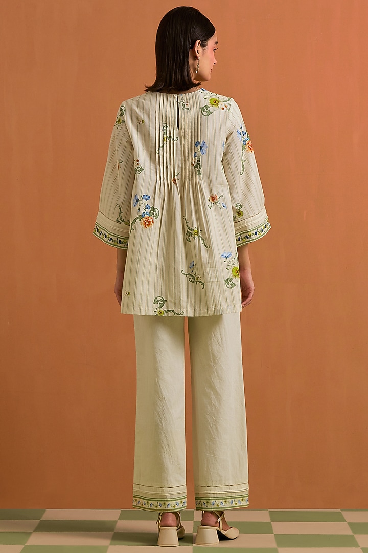 Ivory Tencel Hemp Hand Embroidered Co-Ord Set by POZRUH at Pernia's Pop Up Shop