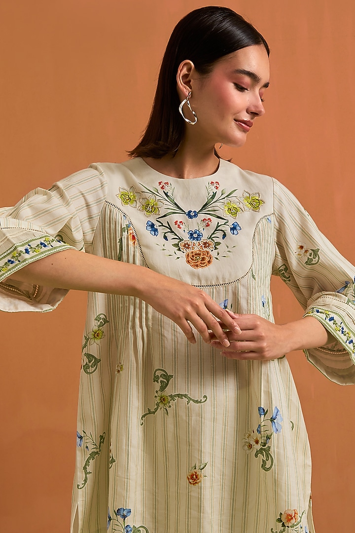 Ivory Tencel Hemp Hand Embroidered Co-Ord Set by POZRUH at Pernia's Pop Up Shop