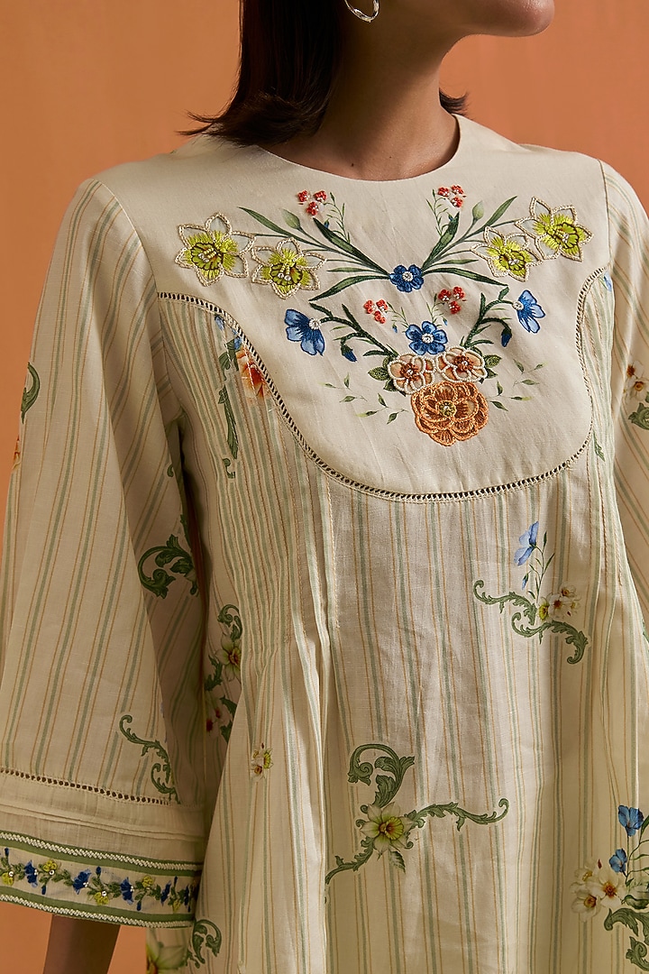Ivory Tencel Hemp Hand Embroidered Co-Ord Set by POZRUH at Pernia's Pop Up Shop