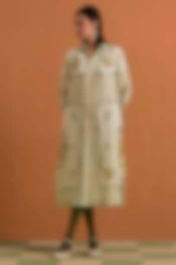 Ivory Hemp Hand Embroidered Midi Vacation Shirt Dress by POZRUH at Pernia's Pop Up Shop
