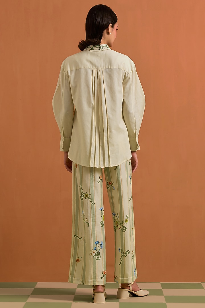 Ivory Tencel Hemp Floral Embroidered Co-Ord Set by POZRUH at Pernia's Pop Up Shop