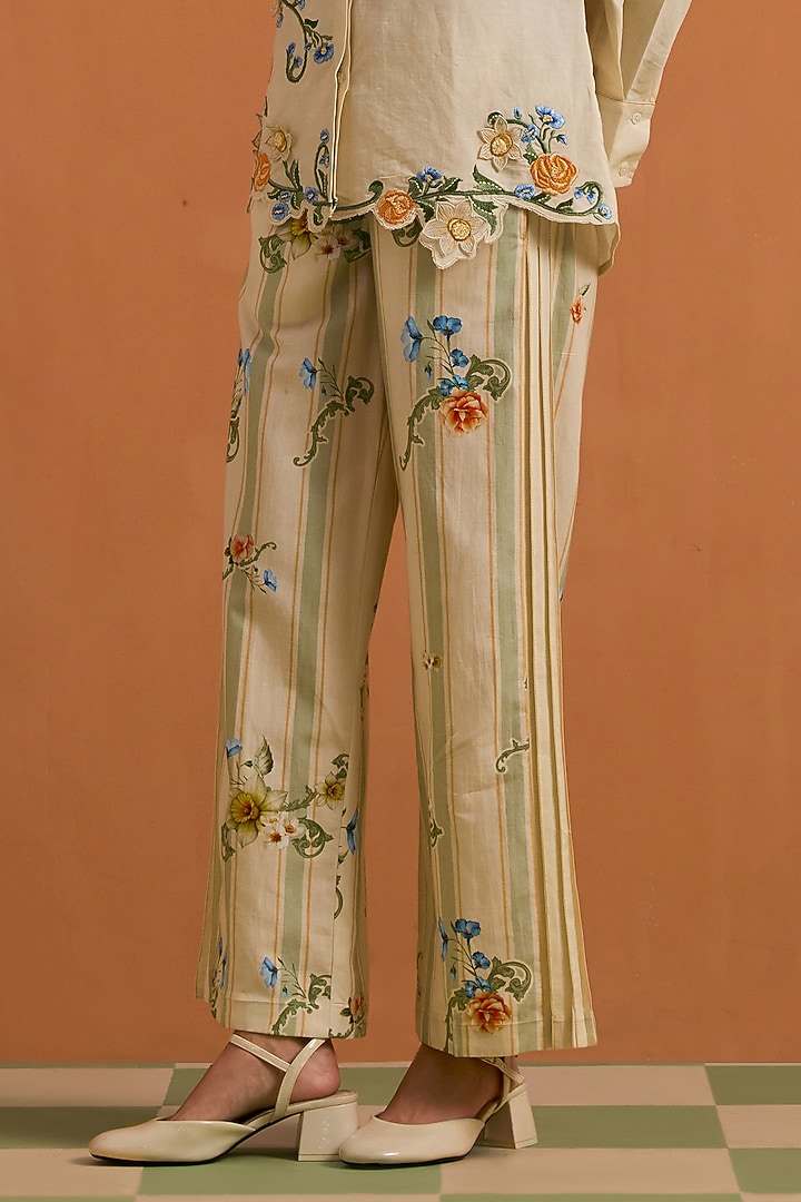 Ivory Tencel Hemp Floral Embroidered Co-Ord Set by POZRUH at Pernia's Pop Up Shop