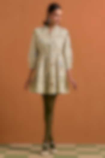 Ivory Tencel Hemp Floral Printed Mini Summer Dress by POZRUH at Pernia's Pop Up Shop