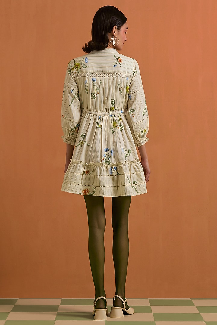 Ivory Tencel Hemp Floral Printed Mini Summer Dress by POZRUH at Pernia's Pop Up Shop