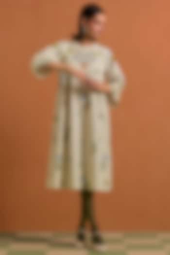Ivory Tencel Hemp Hand Embroidered Vacation Dress by POZRUH at Pernia's Pop Up Shop