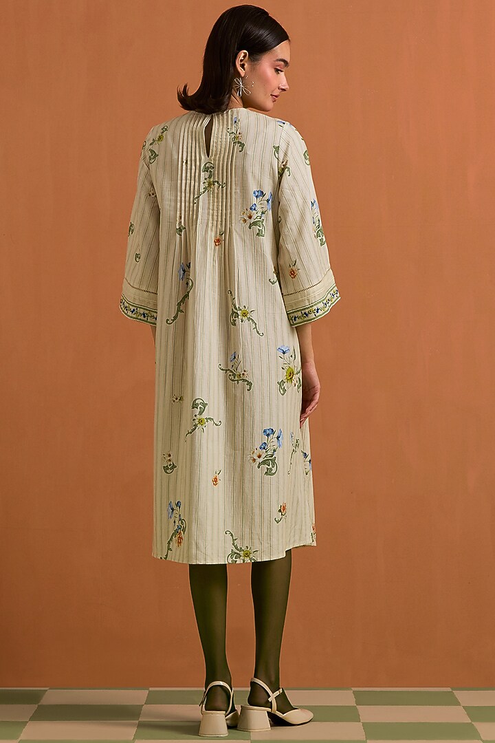 Ivory Tencel Hemp Hand Embroidered Vacation Dress by POZRUH at Pernia's Pop Up Shop