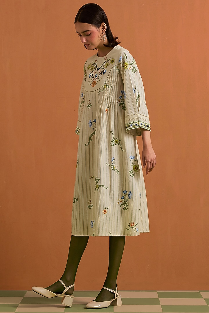 Ivory Tencel Hemp Hand Embroidered Vacation Dress by POZRUH at Pernia's Pop Up Shop