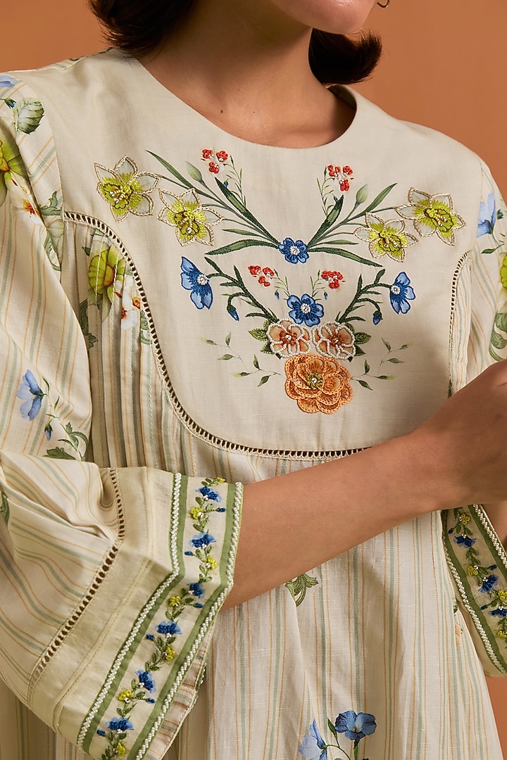 Ivory Tencel Hemp Hand Embroidered Vacation Dress by POZRUH at Pernia's Pop Up Shop