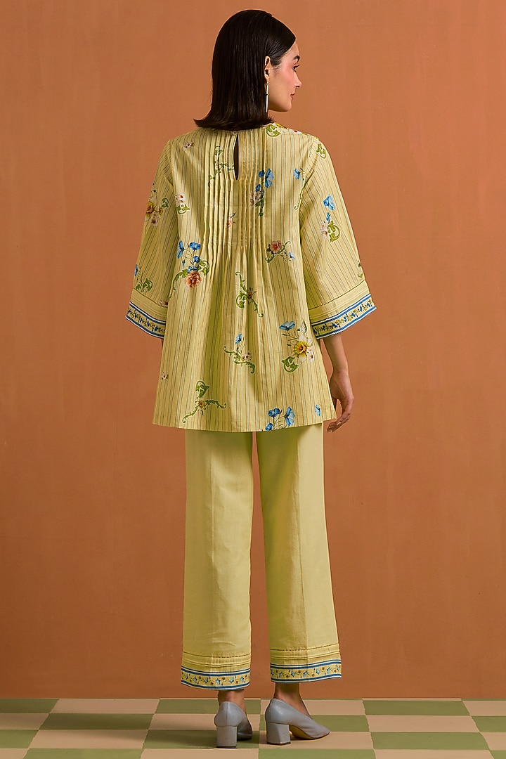 Yellow Tencel Hemp Floral Hand Embroidered Co-Ord Set by POZRUH at Pernia's Pop Up Shop