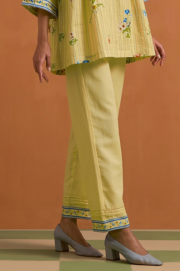 Yellow Tencel Hemp Floral Hand Embroidered Co-Ord Set by POZRUH at Pernia's Pop Up Shop